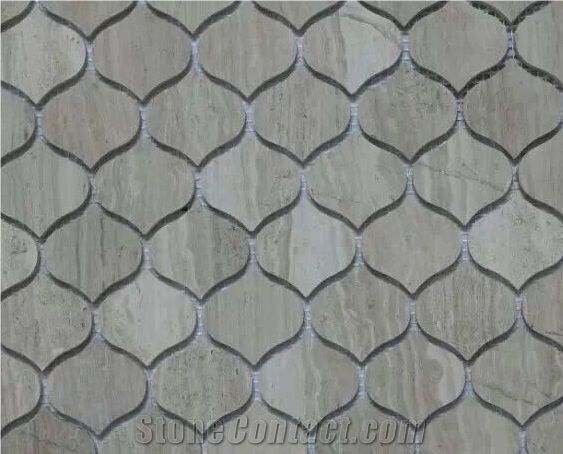 Popular China Natural Marble Stone Light Wood Grey Mosaic Tiles ,Wooden White Water Drop Shape Mosaic