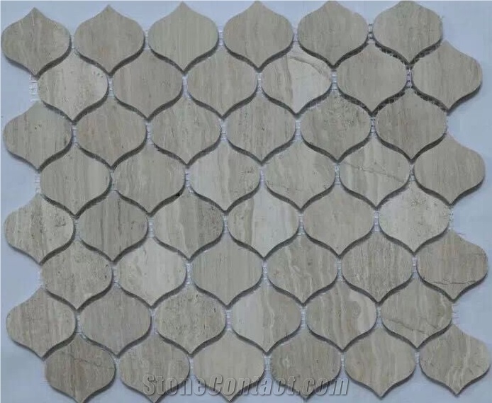 Popular China Natural Marble Stone Light Wood Grey Mosaic Tiles ,Wooden White Water Drop Shape Mosaic
