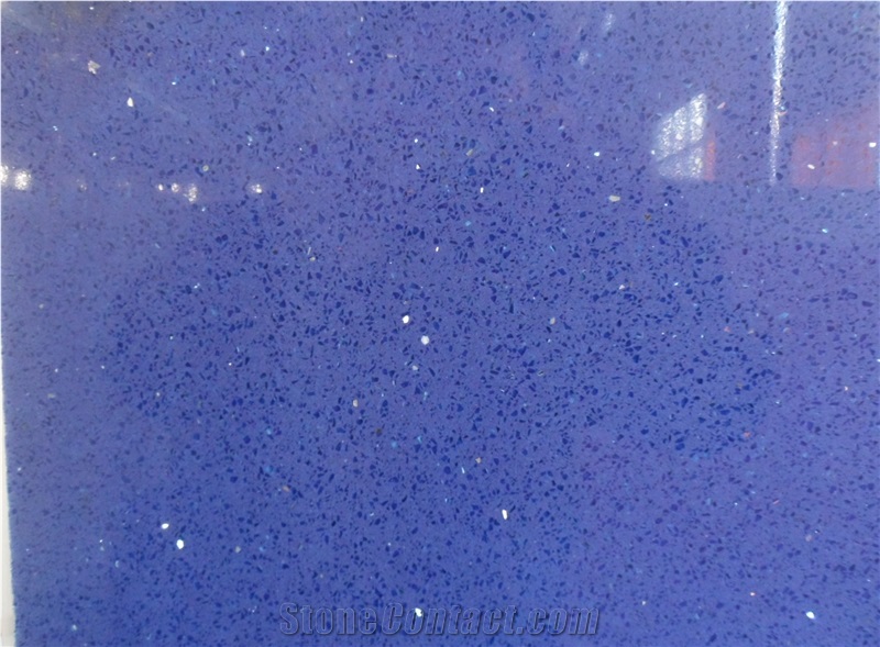 Popular China Polished Quartz Stone-Crystal Blue , Sparkle Blue ,Engineered Stone , Artificial Marble for Countertops & Vanity Tops