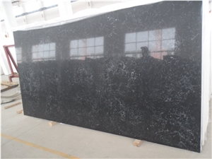 Pure Black Quartz Stone Big Slab, Big Quantity Stock, China Engineered Quartz Tile Use for Kitchen Top and Bathroom Top, China Black Flower Design Quartz