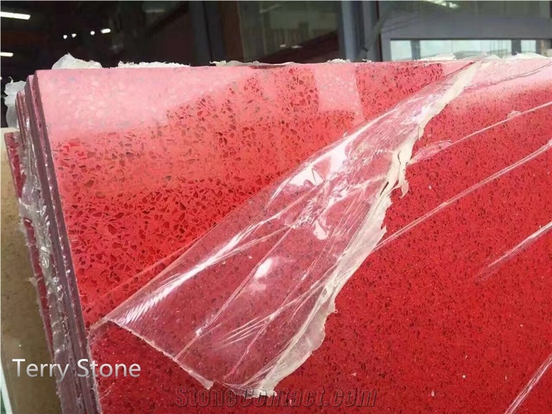 Red Quartz Tiles Slabs Of China Stone Us As Kitchen Countertop