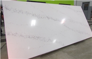 Statuario White Polished Quartz Big Slabs ,China Man Made Engineered Stone for Usa and Canada Solid Surfaces and Vanity Tops