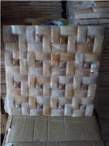 Very Popular Polished China White & Yellow Onyx Stone Basketweave Mosaic Tiles for Luxury Hotel Use,Bathroom Wall Decor
