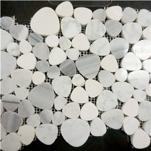 White Marble, Grey Marble Mixed Together Mosaic Tile, Circle Shape Mosaic Stone on Sales