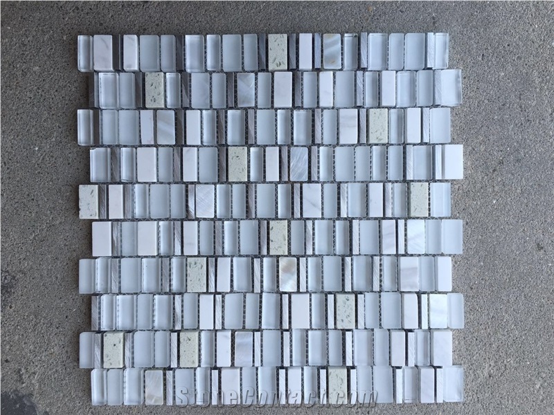 White Quartz + Aluminium + Shell + Volakos Mixed Color Mosaic Tiles Modern House Design Decorative Wall Panels Backsplash Tiles Mosaic