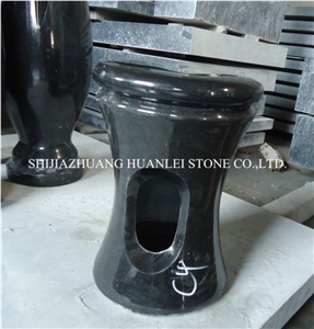 Flower Holder Black Granite Round Vase,Memorial Accessories, Cemetery Accessories Polished Turned Vases, Shanxi Black Granite Monument & Tombstone Accessories