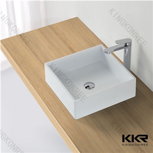 China Manufacturer Bathroom Simple Modern Design Above Counter White Resin Stone Single Washplane Above Counter Basin
