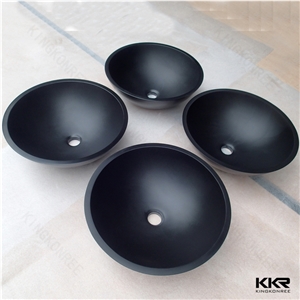 Dubai Style Round Stone Small Size Countertop Solid Surface Wash Basins for Sale