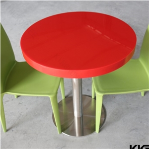 Glossy Red Round Restaurant Dining Table, Acrylic Solid Surface Table Tops