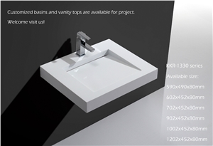 Italy New Design Calacatta White Polished White Solid Surface Wash Basin for Bathroom