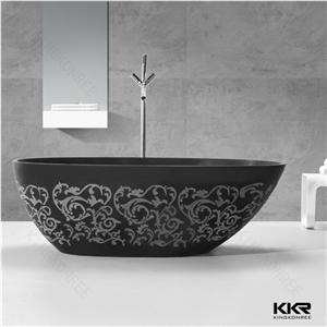 Kingkonree Modern Black Solid Surface Resin Stone Freestanding Luxury Customized Wholesale Bathtub