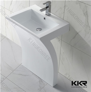 Modern Design China Gold Supplier Bathroom Wash Hand Resin Stone Square Freestanding Pedestal Basin for Luxury Hotel