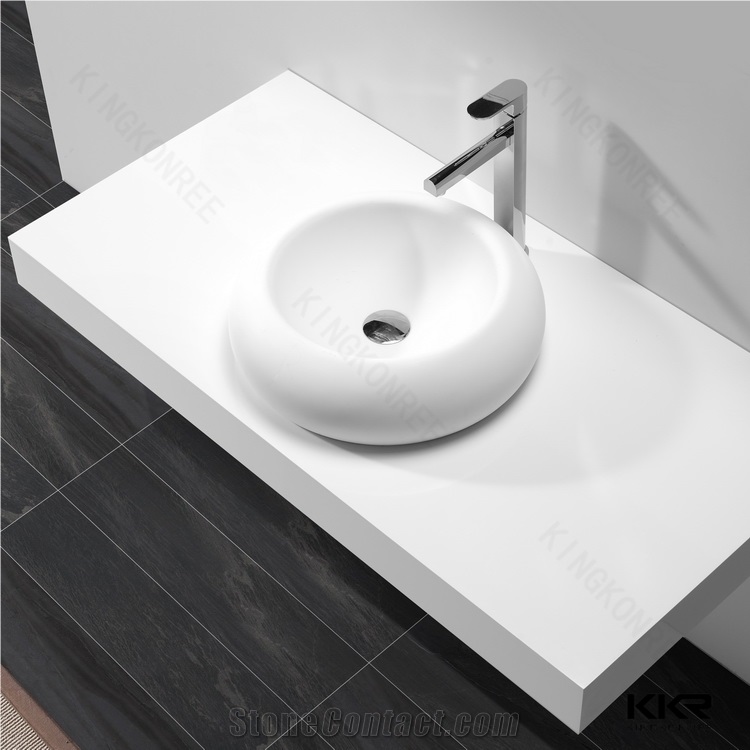White Solid Surface Countertop Basin Modern Bathroom Sink New