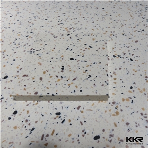 White with Grians Color Solid Surface Slabs, Colorful Acrylic Artificial Stone Material, Good Quality and Price Engineered Stone Wall Tiles