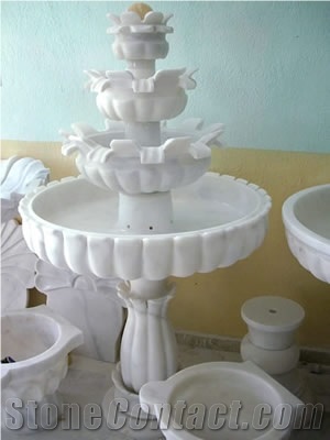 China White Marble Garden Fountains / Human Sculptured Handcarved Exterior Fountains for Garden Decoration