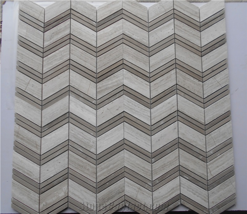 Timber White Mable Herringbone Bathroom Mosaic Tile