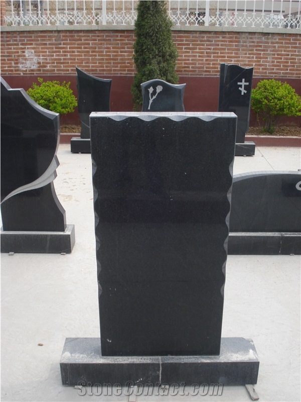 Tombstone Head, Abosulte Black Granite Tombstone