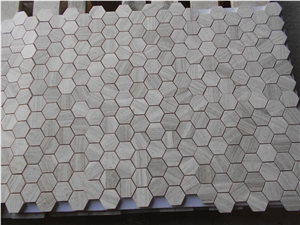 White Wood Grain Mosaic,Hexagon Marble Mosaic Tile,Glass Mosaic Tile, Kitchen Mosaic