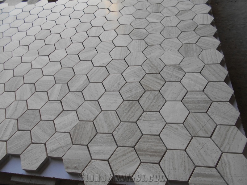 White Wood Grain Mosaic,Hexagon Marble Mosaic Tile,Glass Mosaic Tile, Kitchen Mosaic