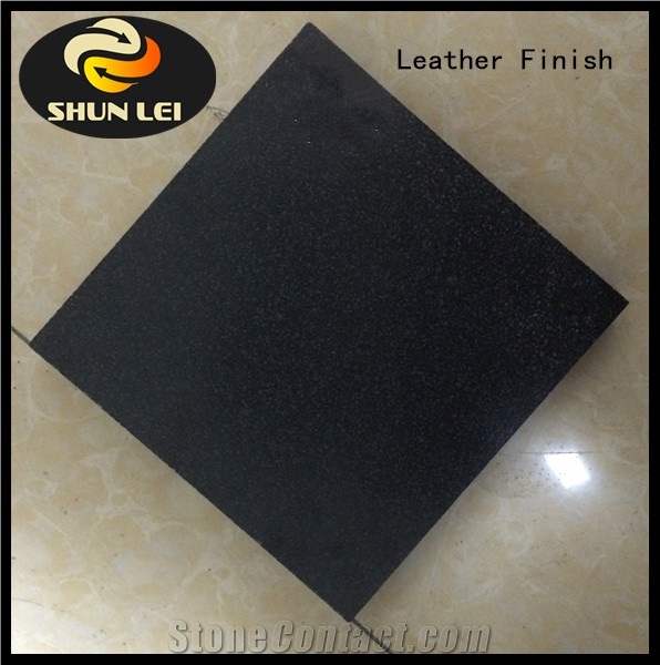 Black Granite Leather Finish Tiles & Slabs, Flooring Tiles, Covering Tiles, Shanxi Black Granite with Leather Surface, Black Granite-Leather Finish