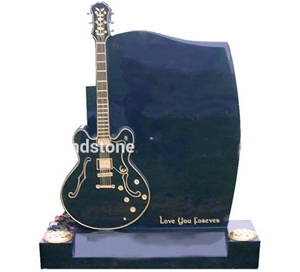 Guitar Style Polished Shanxi Black Granite Headstone