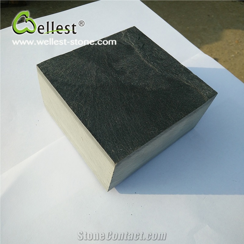 Black Honed Surface Slate Cube Paving Stone
