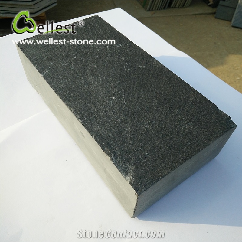 Rectangle Shape Honed Surface Black Slate Cobblestone