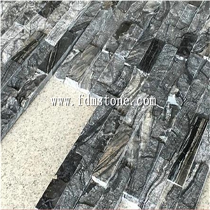 Ancient Wooden Marble Stacked Stone,Walling Cladding,Split Black Marble Ledge Stone,Veneer, Panel