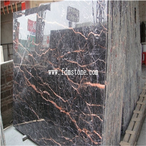 Azalea Red Marble Flooring Tiles,Black Marble with Red Line Polished Walling Tiles,Big Slab Hotel Project Decoration