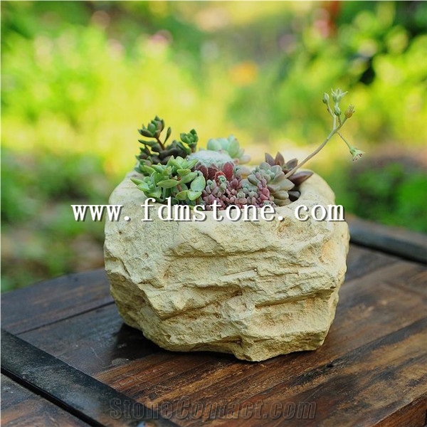 Beautiful Indoor Cheap Funny Decoration Mini Natural River Stone Flower Pots and Planters for Vase,Small Stone Pots