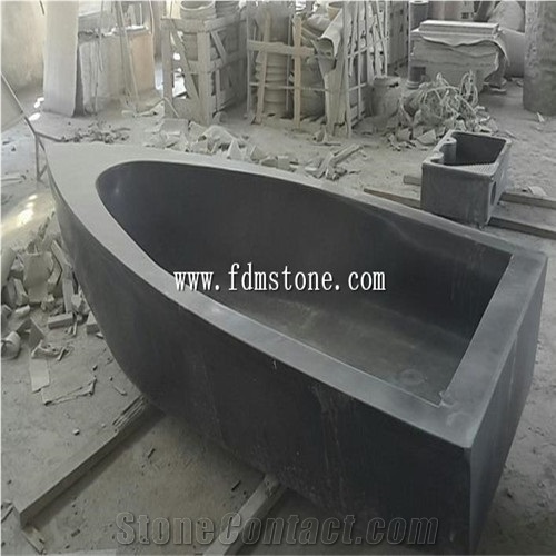 Black Basalt Solid Stone Polished Bathtub 1850x900x580 European Style Absolute Black Carved Bath Tubs