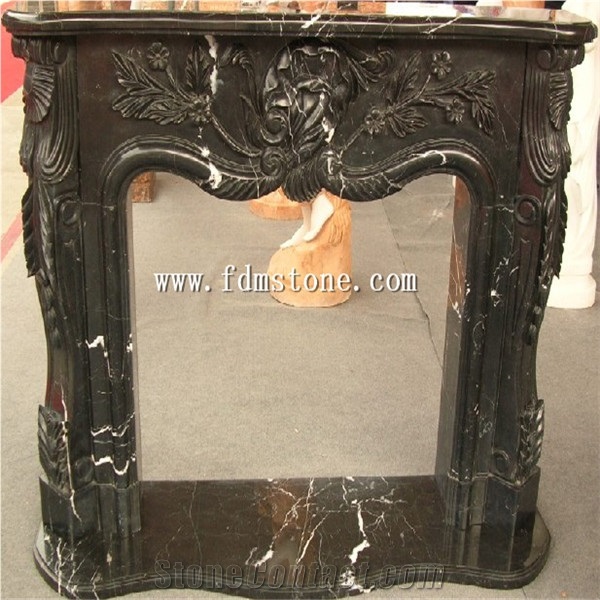 Black Marble Carved Fireplace Mental