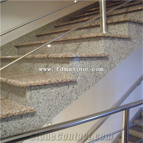 Bushhammered Yellow Granite G682 Stairs & Steps, Stair Treads Bullnosed