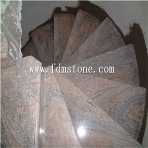 China Juparana Grey Granite Stone Polished Bullnosed Step,Stair Treads,Risers,Staircase