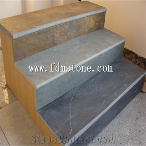 China Rust/Grey/Black Slate Honed Bullnosed Step,Stair Treads,Risers,Staircase
