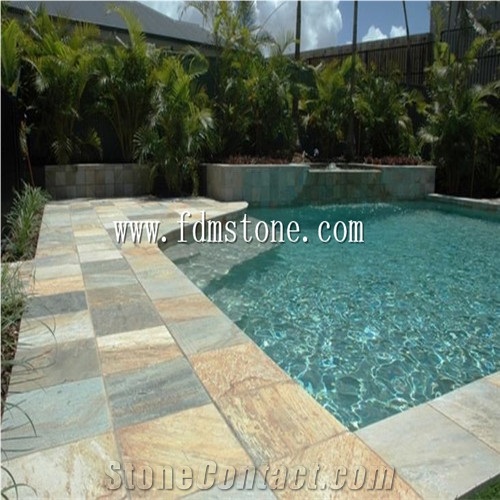 China Yellow Wood Sandstone Polished Flamed Brushed Bullnosed Pool Coping, Pool Pavers, Swimming Pool Decks
