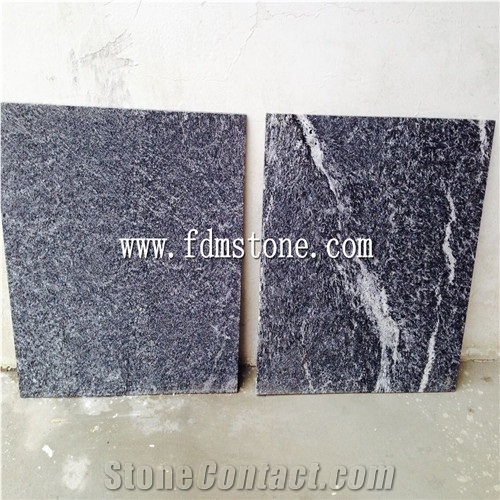 Dark Granite Flamed with White Line,Amazon Black Granite Slabs & Tiles