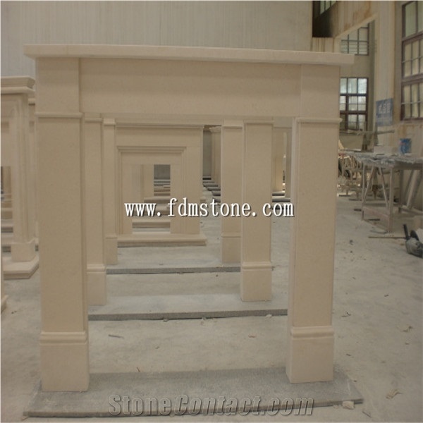 European Style Beige Sandstone Carved Fireplaces Surround Design, Ireland Fireplace Accessories,Indoor Wall Mounted Fireplaces Mantels