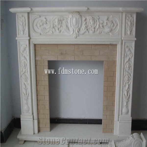 European Style Beige Yellow Limestone Honed Stone Carved Fireplaces Surround Design, Ireland Fireplace Accessories, Indoor Wall Mounted Fireplaces Mantels