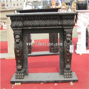 European Style Black Marble Stone Carved Fireplaces Surround Design, Ireland Fireplace Accessories,Indoor Wall Mounted Fireplaces Mantels