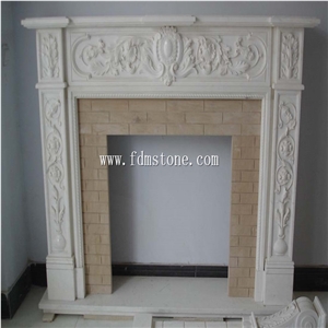 European Style Cream Marble Stone Carved Fireplaces Surround Design, Ireland Fireplace Accessories,Indoor Wall Mounted Fireplaces Mantels