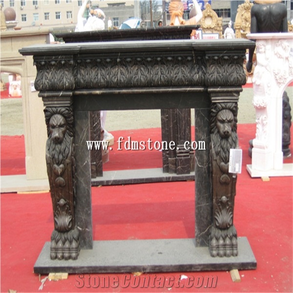 European Style Nero Marquine Black Marble Stone Carved Fireplaces Surround Design, Ireland Fireplace Accessories,Indoor Wall Mounted Fireplaces Mantels