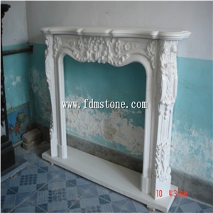 European Style White Quartzite Stone Carved Fireplaces Surround Design, Ireland Fireplace Accessories,Indoor Wall Mounted Fireplaces Mantels