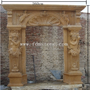European Style Yellow Marble Stone Carved Fireplaces Surround Design, Ireland Fireplace Accessories,Indoor Wall Mounted Fireplaces Mantels