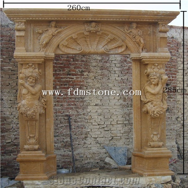 European Style Yellow Marble Stone Carved Flower Fireplaces Surround Design, Ireland Fireplace Accessories