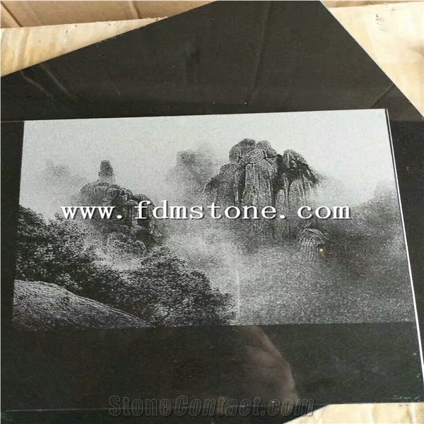 Exquisite Black Stone Shadow Carving Person Arts