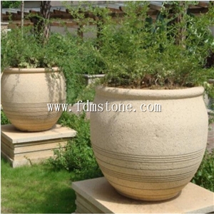 Exterior Yellow Granite Flower Pots,China Exterior Planters,Lanscaping Stone Planters