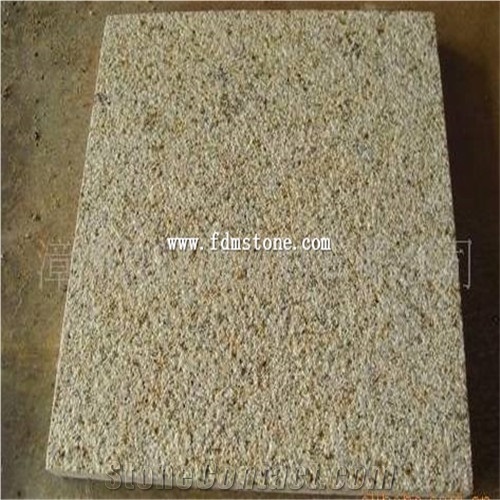 G682 Golden Peach Granite, Padang Yellow, Rustic Yellow Sandblasted Flamed Project Size