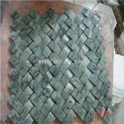 Green Marble Basaketweave Mosaic Wall Tiles,Floor Mosaic,Marble Mosaic Art Works,Italy Mosaic