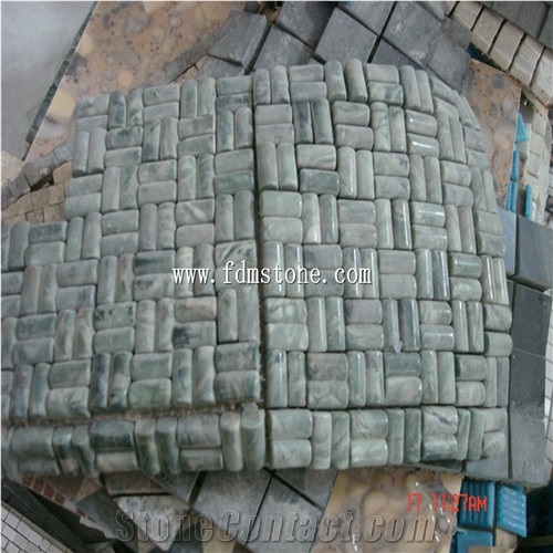 Green Marble Mosaic Bamboo Bread Brick Shaped,Mosaic Border, Marble Mosaic Art Works,Italy Mosaic